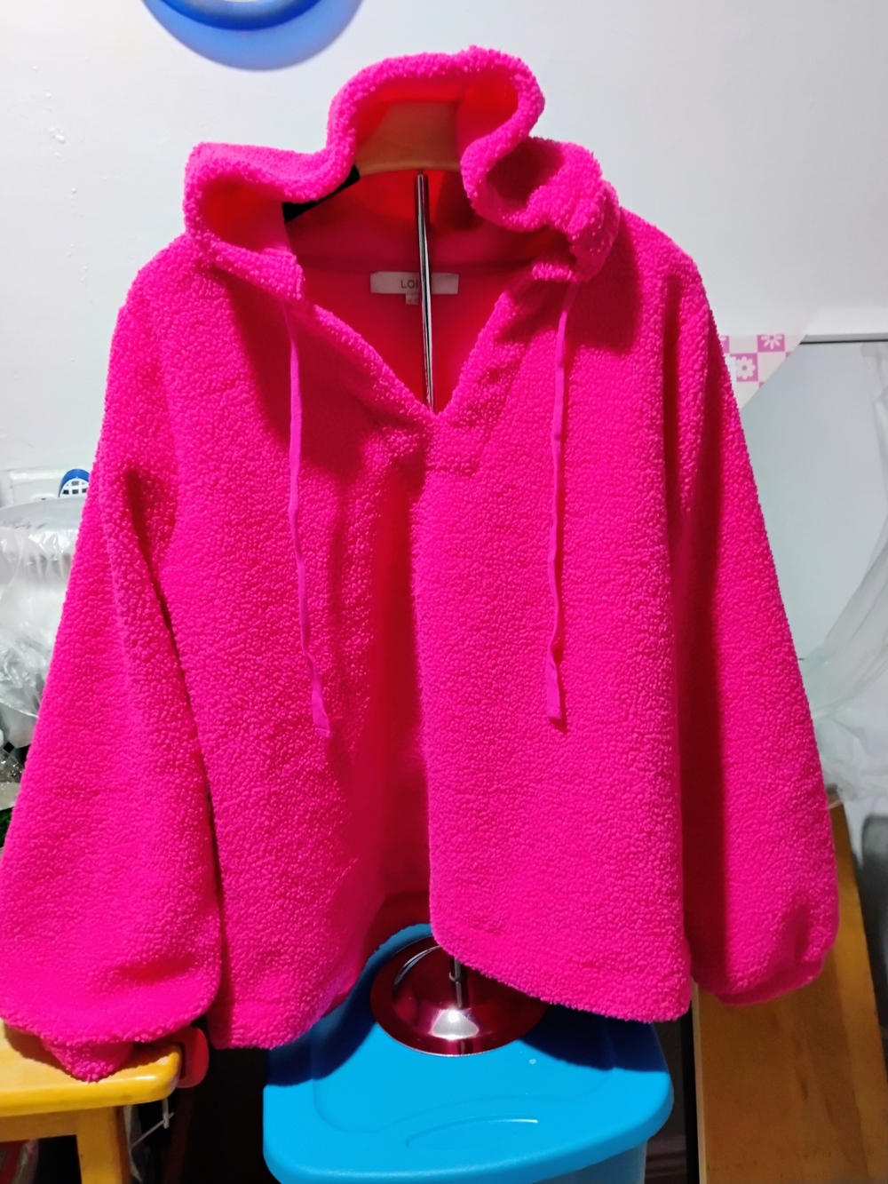 LOFT Pink Sherpa Hooded Jacket Size XL Like New